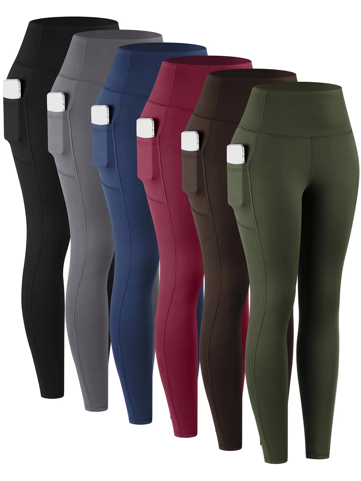 6Pcs Women High‑Waist Leggings With Pockets Soft Stretchy Workout Yoga Pants Tummy‑Control Athletic Running Gym Tights Casual Activewear For Ladies Daily Fitness