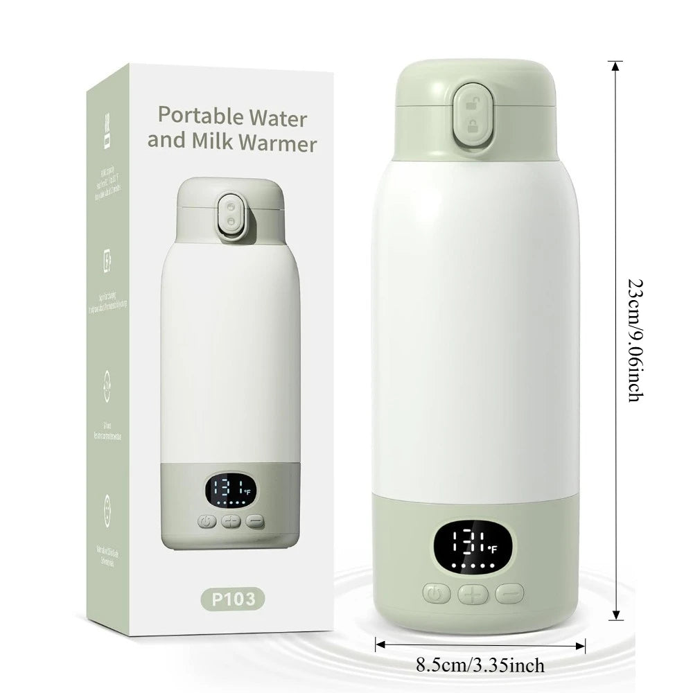 Portable Electric Heated Water Bottle 500ml Digital Display USB Rechargeable 55℃ Constant Temperature Large Battery Travel Picnic Baby Milk Warming Cup