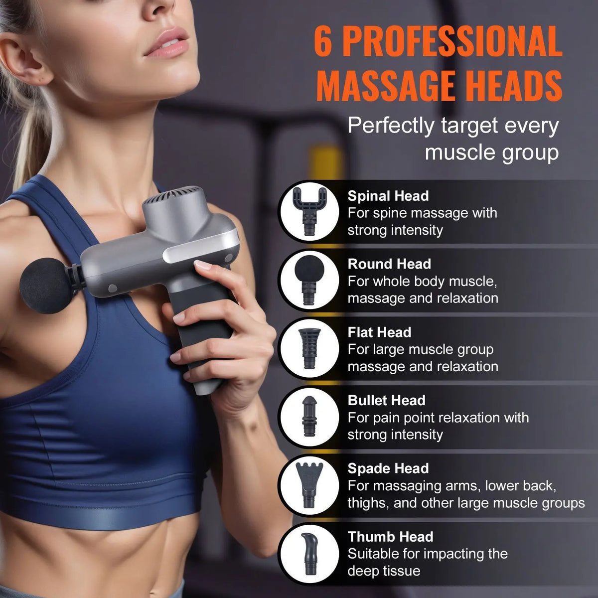 Mini Massage Gun, Percussion Muscle Massage Gun for Athletes - with 5 Speed Levels & 6 Massage Heads, 7.4V 2500MAh Batteries