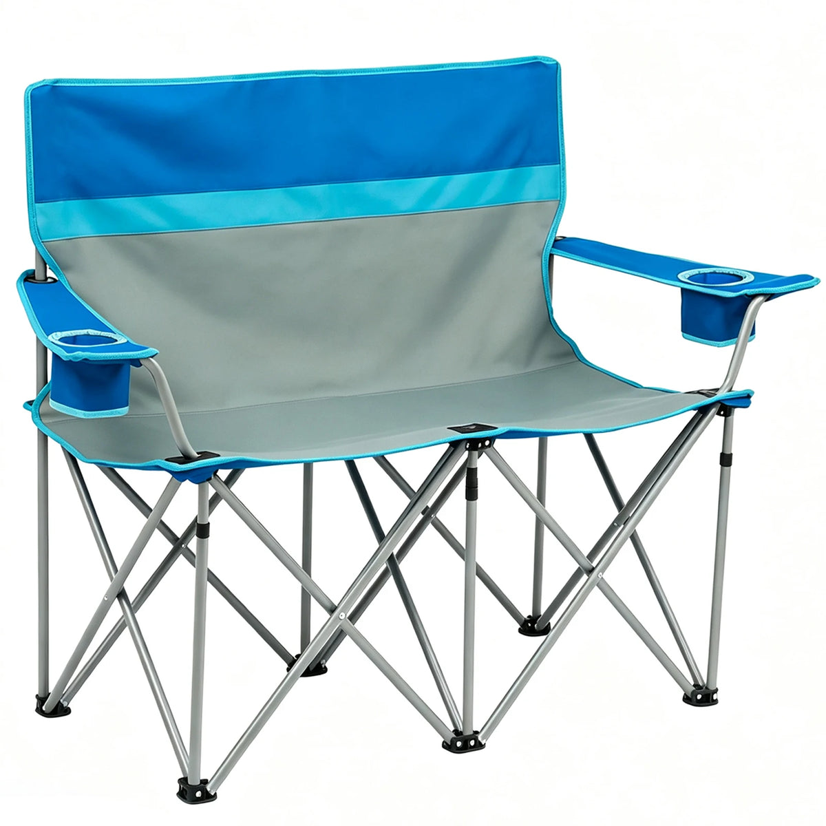 Double Folding Camping Chair Portable Outdoor Oxford Fabric 600D 2-Person Lounge Chair for Camping Fishing Beach Supports 660 lbs with Cup Holders Backrest Storage Pouch
