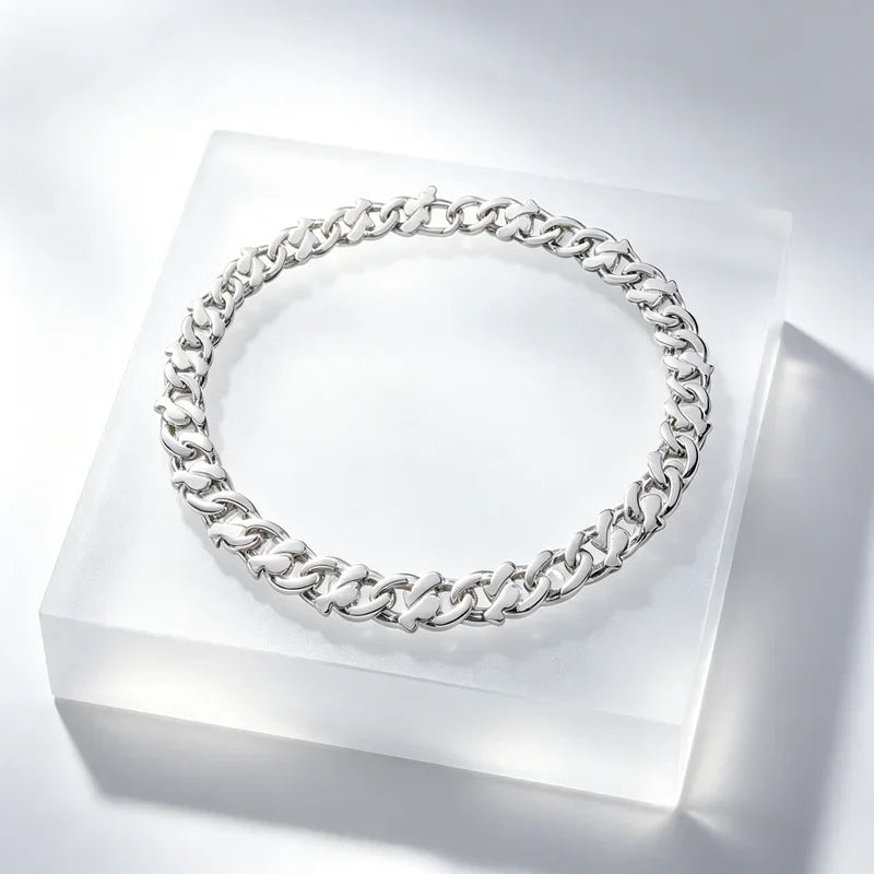 New Wide Silver Bear Necklace 42cm 9mm Chunky Sterling Silver Chain Statement Jewelry