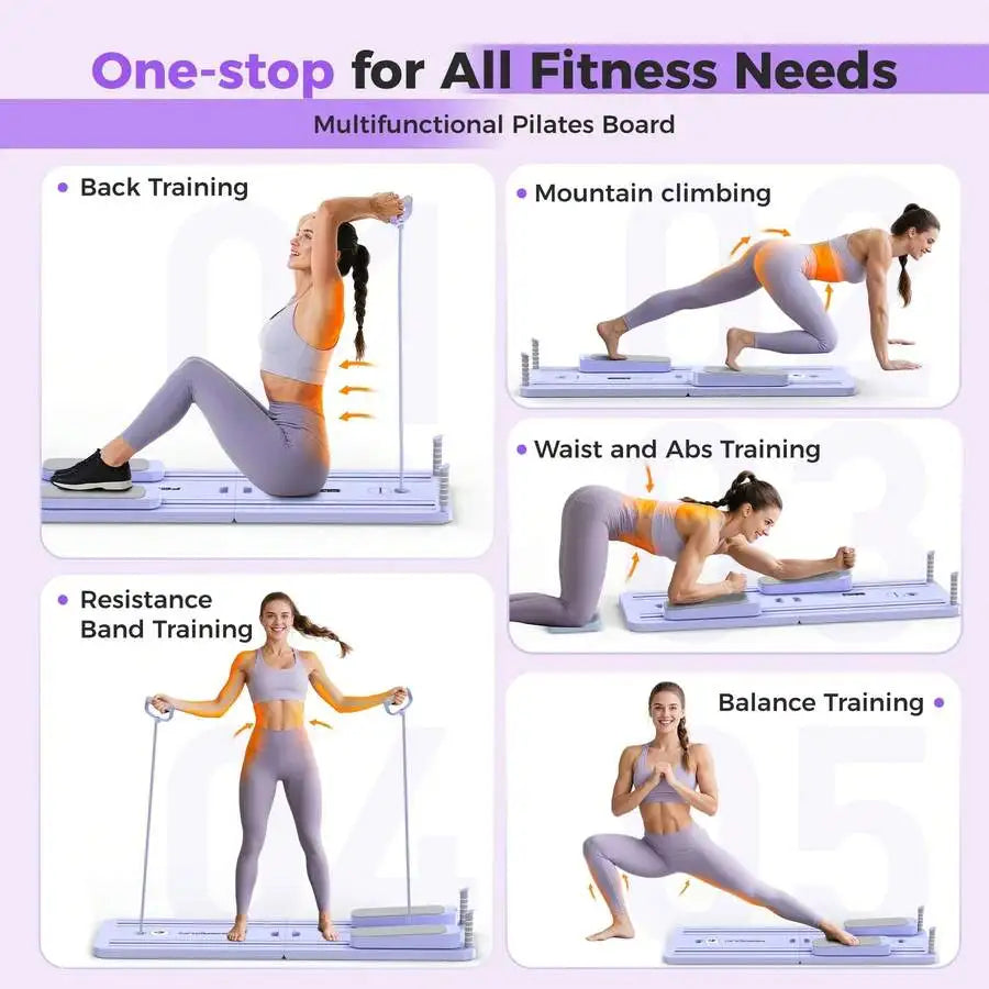 300 LBS Weight Capacity Multifunctional Fitness Board With Automatic Rebound, Core Training Ab Roller, Foldable Workout Machines - Full Body Workout Equipment, Home And Gym Pilates With Resistance Bands.Small Space Storage.