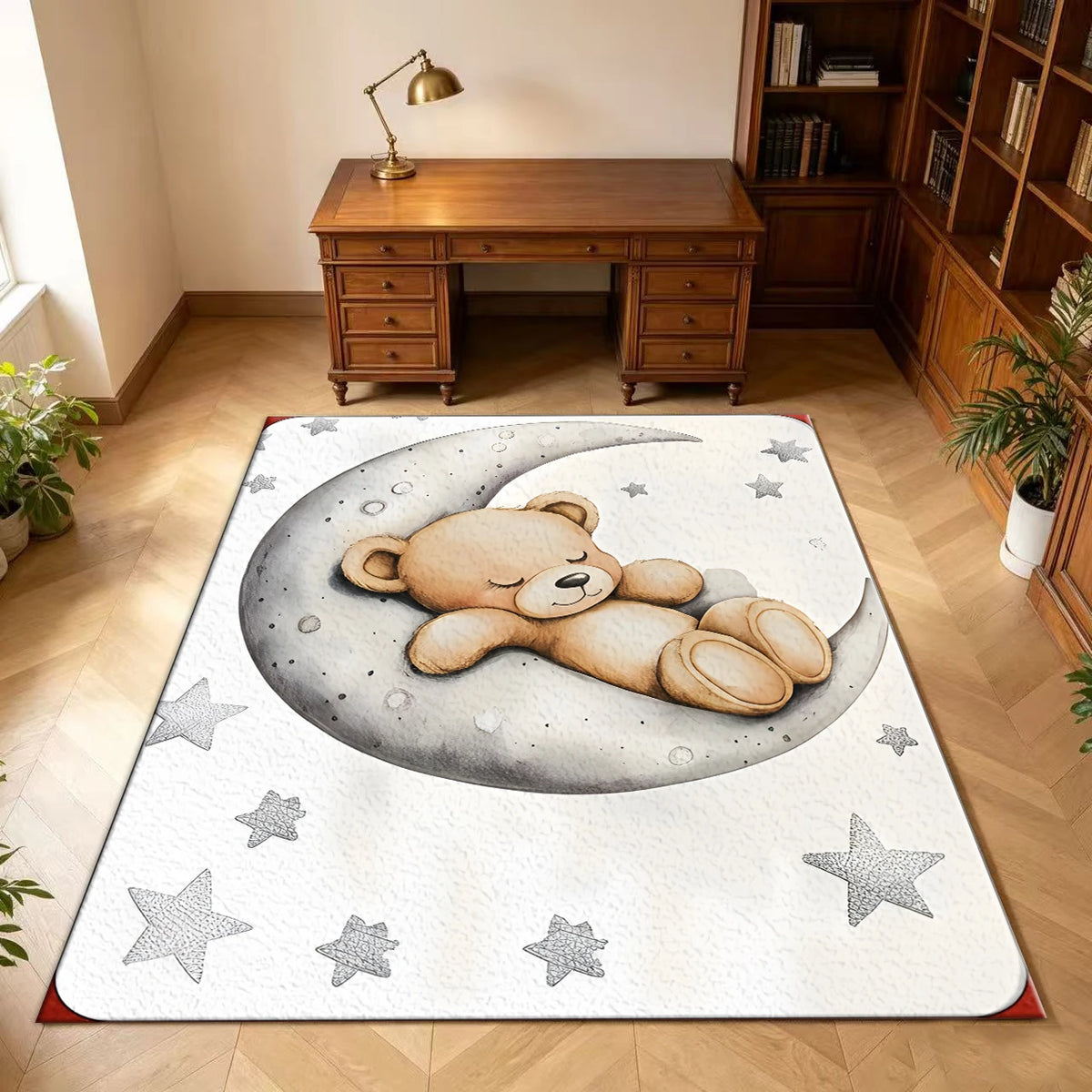 Cute Sleeping Bear Moon Star Print Carpet Baby Room Floor Mat Children's Carpet