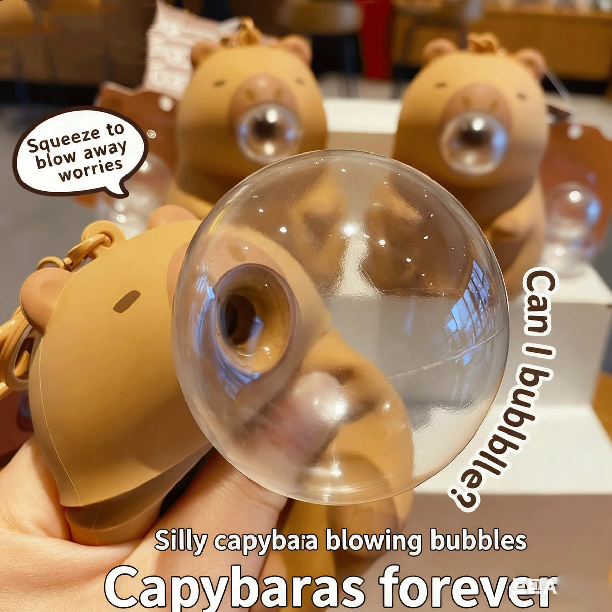 Adorable Capybara Keychain Squishy, Blowing Bubble Slow Rebound Stress Toy, Cute Animal Backpack Charm Pendant, Funny Fidget Figurine for Kids Birthday Gift