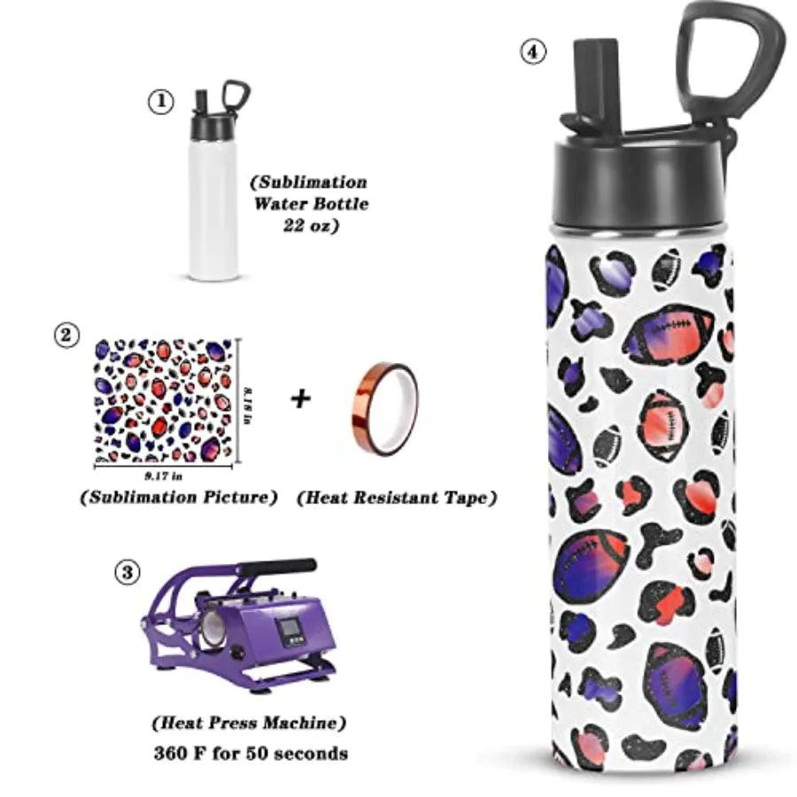 Sublimation Sports Water Bottle blanks, 22 Oz Sublimation Tumblers, Double Wall Stainless Steel Sports Water Bottle Flask with