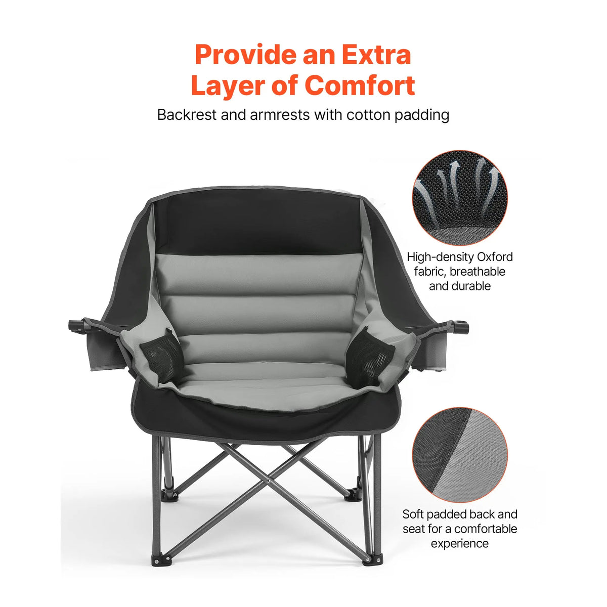 SucceBuy Oversized Camping Chairs Portable Padded Folding Camp Chairs with Cup Holders Wine Glass Holders for Outdoor Fishing