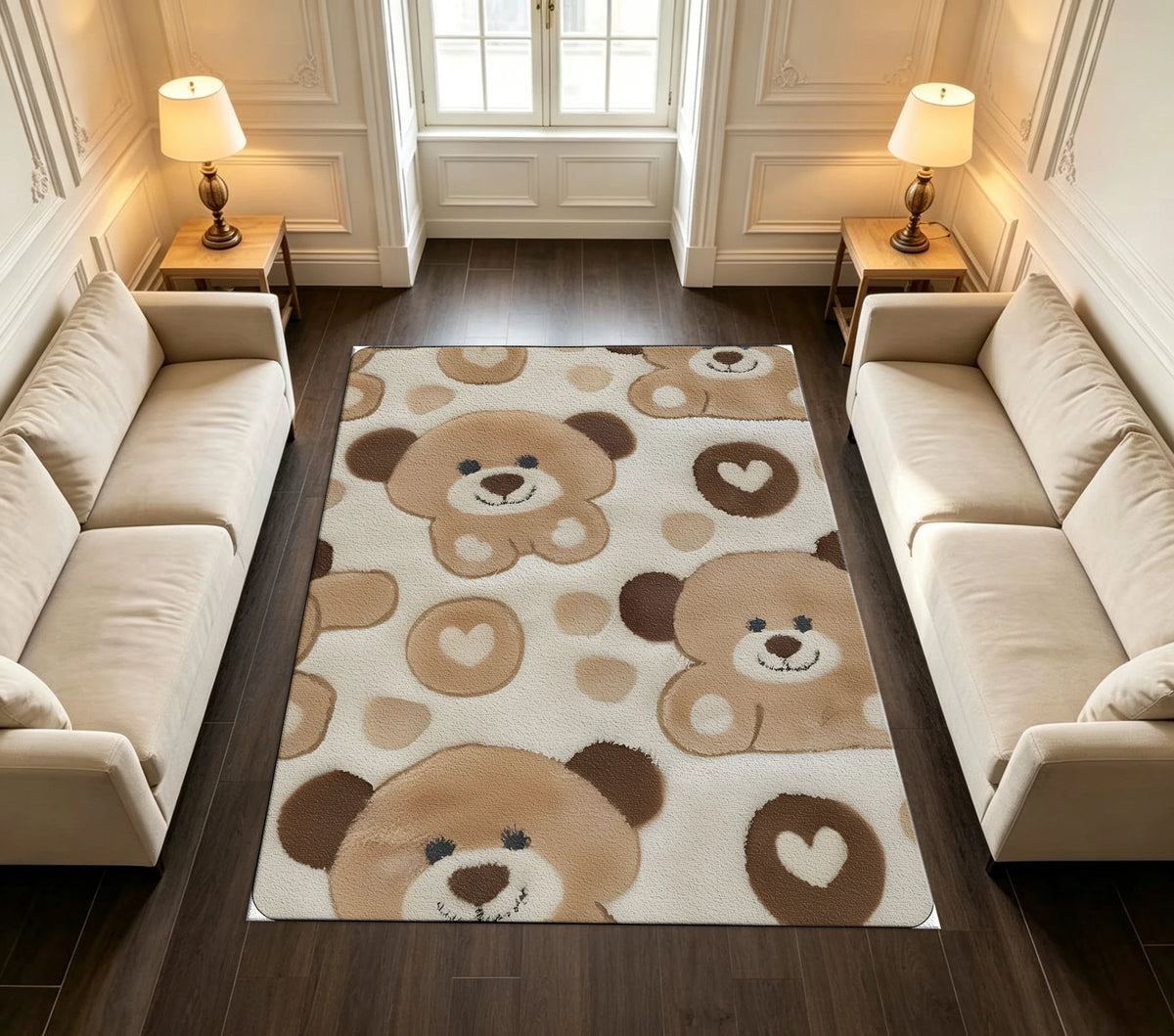 Cute Brown Bear Cartoon Print Soft Kids Bedroom Decor Area Rug