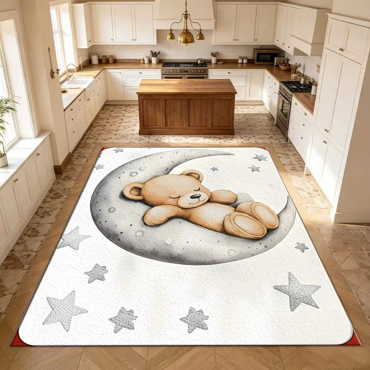 Cute Sleeping Bear Moon Star Print Carpet Baby Room Floor Mat Children's Carpet
