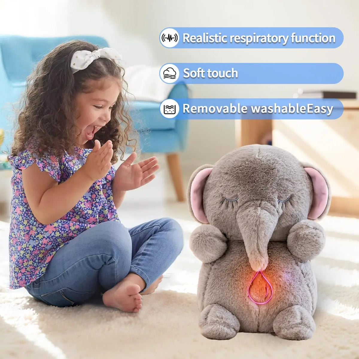 Capybara Elephant Plush Doll Toy for Babies Soothing Sleeping Companion with Music And Light Soft Sensory Stuffed Animal