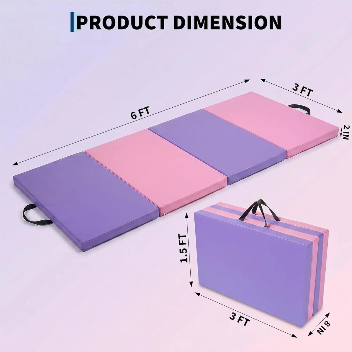 6x3 Ft Portable Four-Fold Gymnastics Mat, 2 inch Thick Tumbling & Exercise Pad, Folding Floor Mat for Home Workouts, Yoga, Pilates, Aerobics and Martial Arts Training