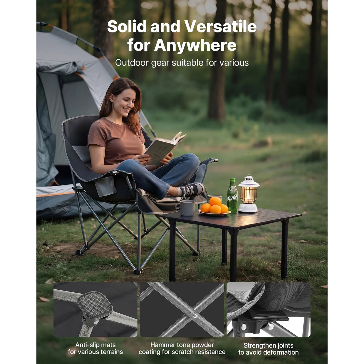 SucceBuy Oversized Camping Chairs Portable Padded Folding Camp Chairs with Cup Holders Wine Glass Holders for Outdoor Fishing