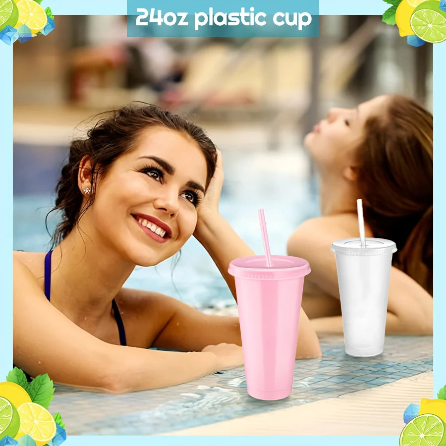 48-Pack Reusable Plastic Sports Cups - Pink, Black, and Clear Pastel Colors - Portable Coffee and Party Cups, Camping Water Bottles, Easy-to-Clean DIY Drink Cups for Weddings, Birthdays, Anniversaries, Picnics, and Easter (24