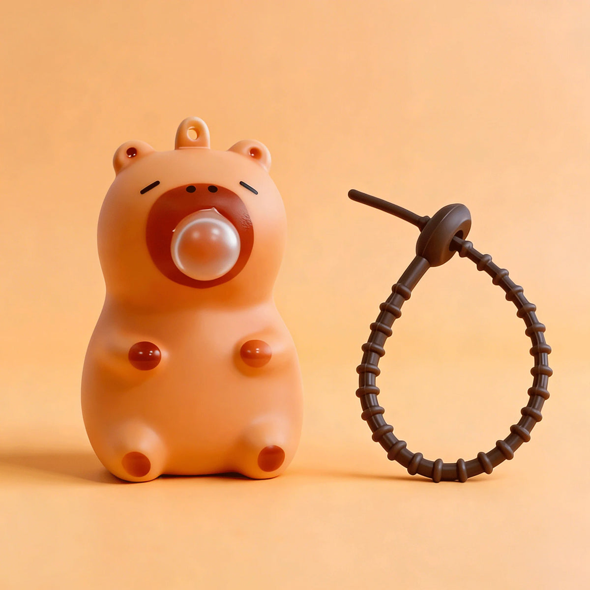 Adorable Capybara Keychain Squishy, Blowing Bubble Slow Rebound Stress Toy, Cute Animal Backpack Charm Pendant, Funny Fidget Figurine for Kids Birthday Gift