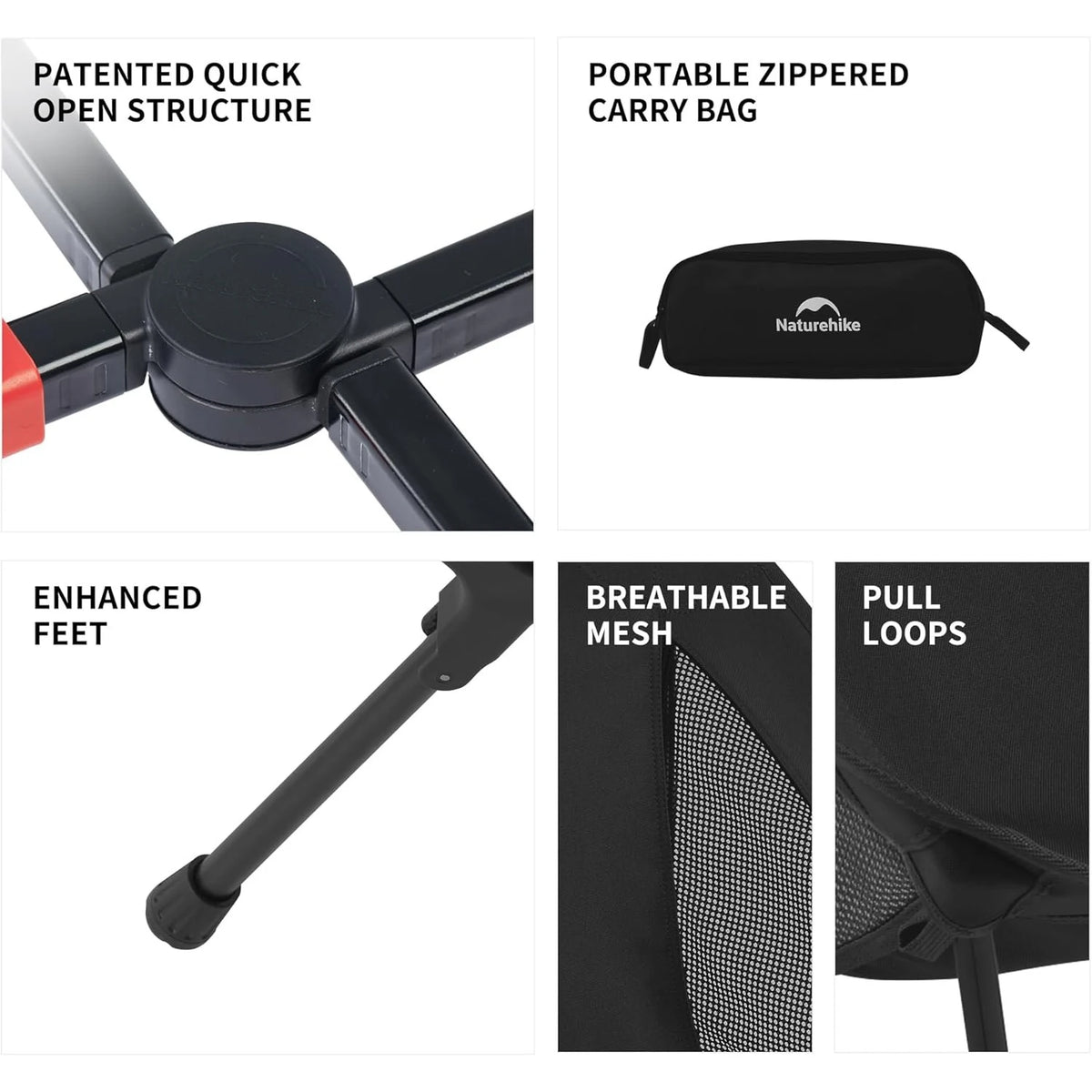 Naturehike Ultralight Folding Camping Chair Aluminum Alloy Fishing Chair 200kg Load Portable Compact Backpacking Hiking Chair