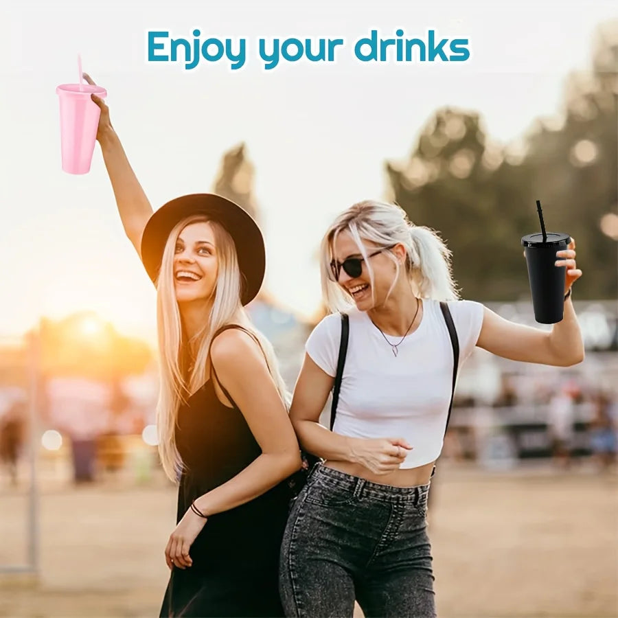 48-Pack Reusable Plastic Sports Cups - Pink, Black, and Clear Pastel Colors - Portable Coffee and Party Cups, Camping Water Bottles, Easy-to-Clean DIY Drink Cups for Weddings, Birthdays, Anniversaries, Picnics, and Easter (24