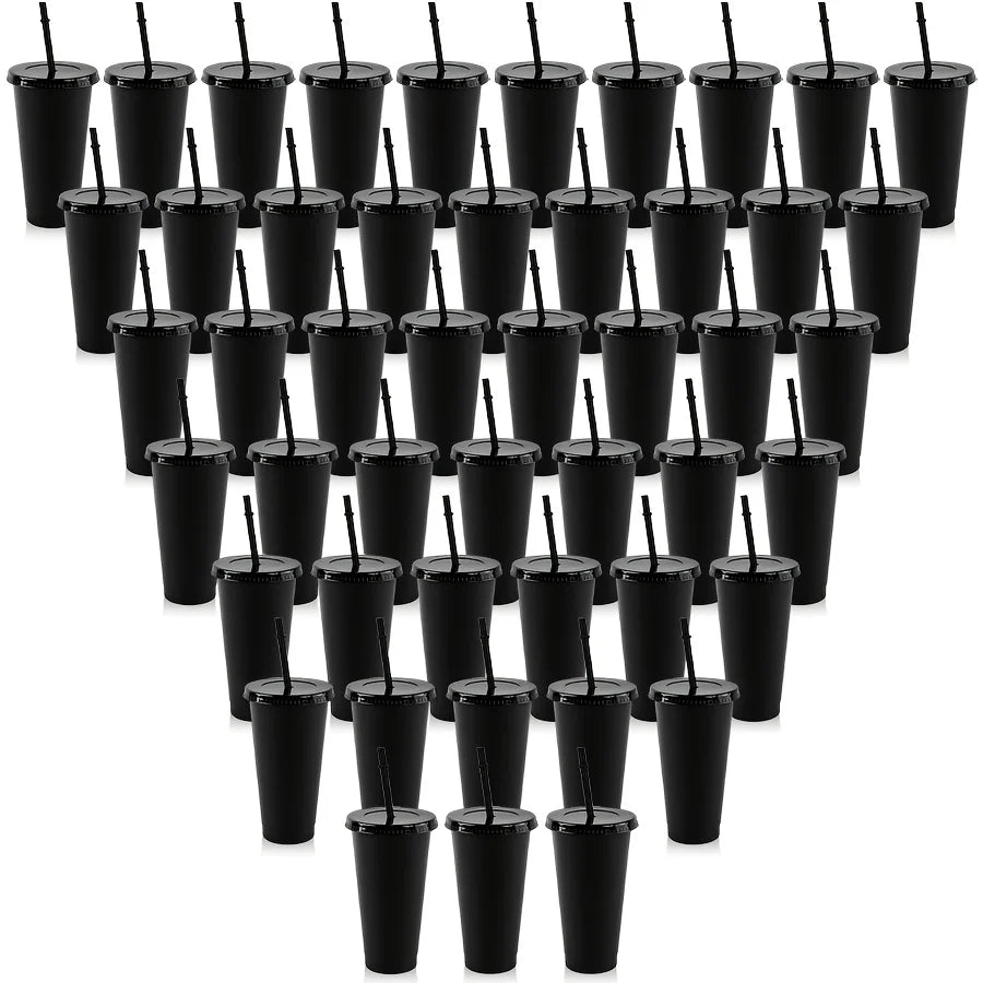 48-Pack Reusable Plastic Sports Cups - Pink, Black, and Clear Pastel Colors - Portable Coffee and Party Cups, Camping Water Bottles, Easy-to-Clean DIY Drink Cups for Weddings, Birthdays, Anniversaries, Picnics, and Easter (24