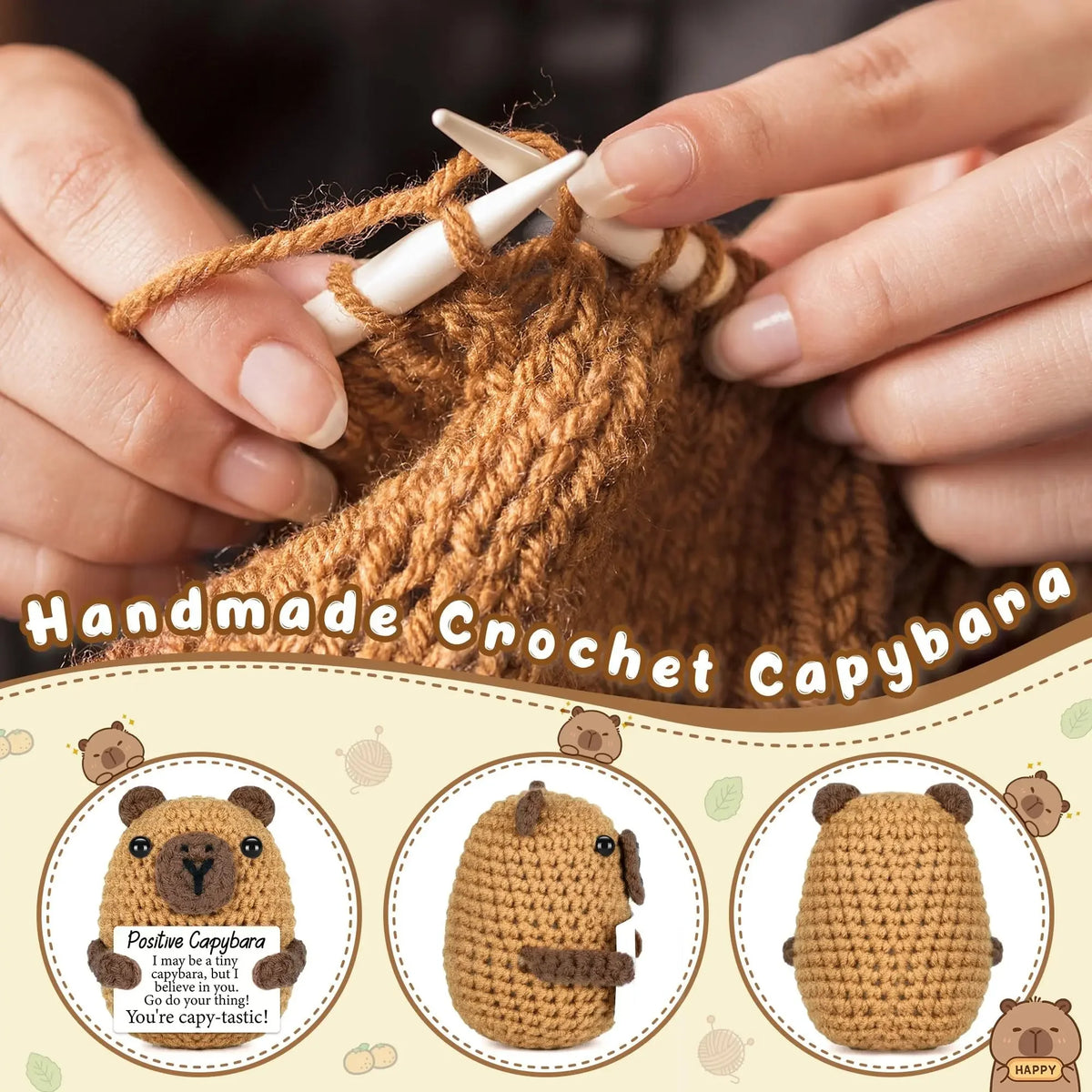 1PC A Cute and Uplifting Crocheted Capybara Gift, Complete with an Encouragement Card, a Supportive Crocheted Ornament, and a Handmade Plush Crocheted Doll. Perfect as a Birthday Gift, Desktop Decoration, or Christmas Gift Ex