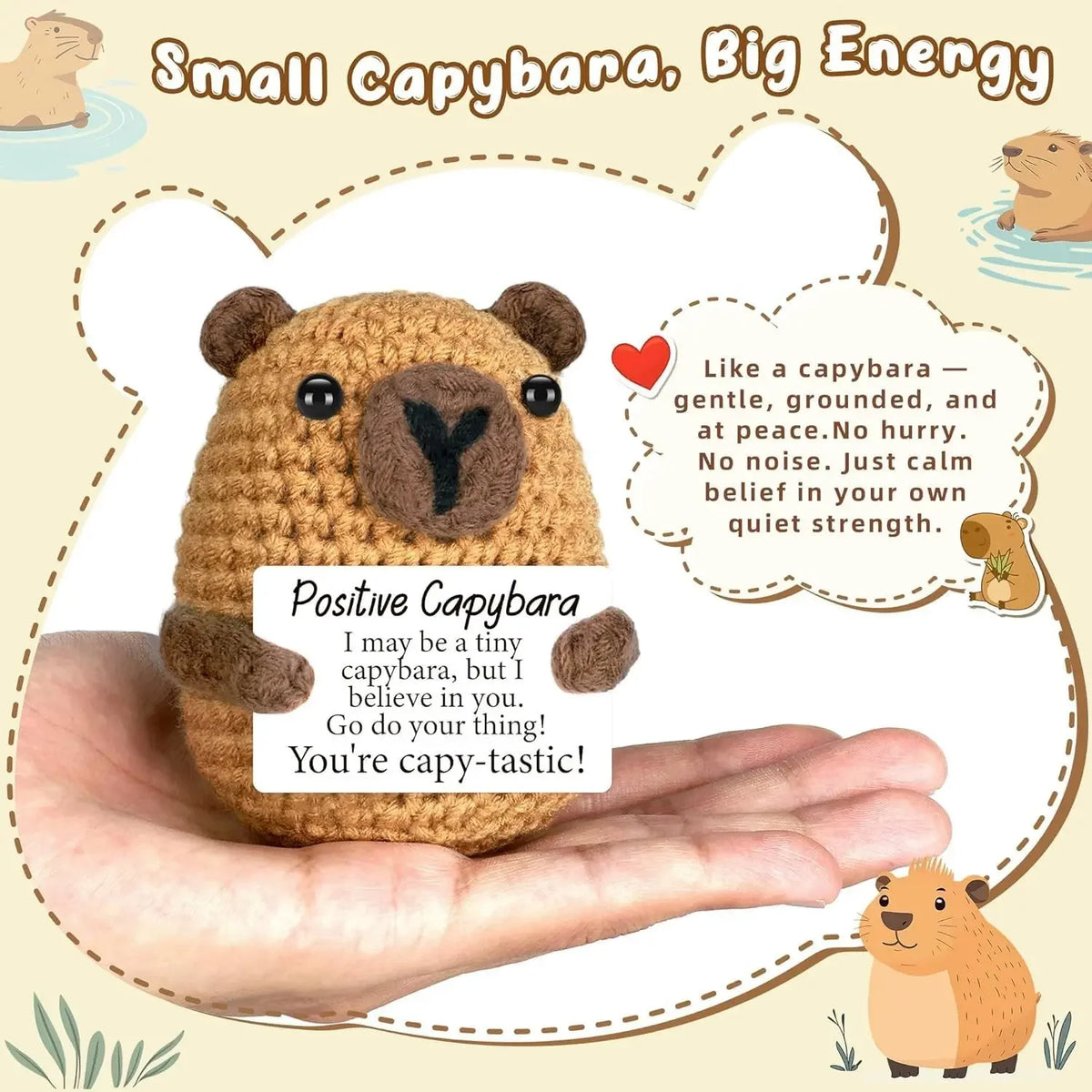 1PC A Cute and Uplifting Crocheted Capybara Gift, Complete with an Encouragement Card, a Supportive Crocheted Ornament, and a Handmade Plush Crocheted Doll. Perfect as a Birthday Gift, Desktop Decoration, or Christmas Gift Ex