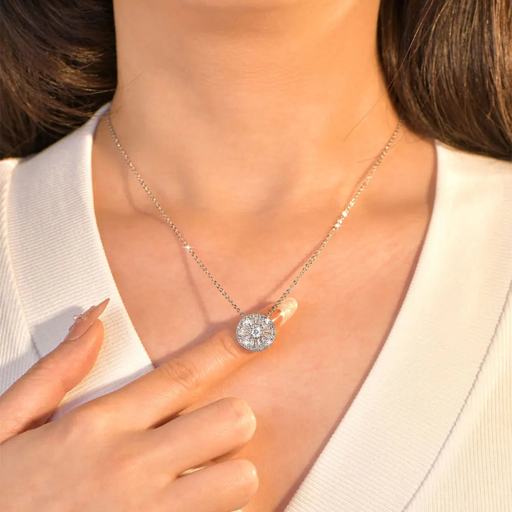 OXTAO Round Moissanite Pendant Necklace 5mm D Color VVS1 for Women Trapezoidal Cubic Zirconia Necklace Lab Created Imitation Diamond Wedding Party Luxury Jewelry 14K Gold Filled