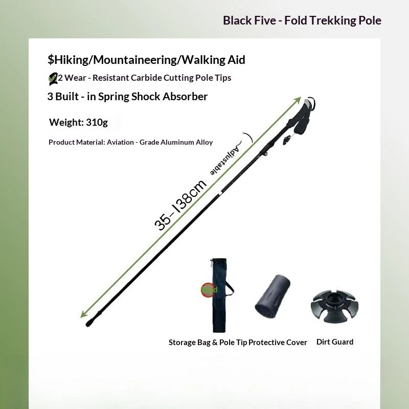 Shock-Absorbent 5-Fold Hiking Pole Wear-Resistant Carbide Tips Aviation-Grade Aluminum for Mountain Climbers Mountaineering Expeditions walking stick hiking accessories hiking poles trekking poles