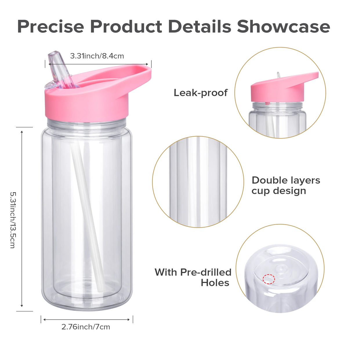 25 Pack 10 Oz Plastic Double Wall Snow Globe Tumbler,Kids with Pre-Drilled Hole and Plug Sports Water Bottle,Glitter DIY Gift