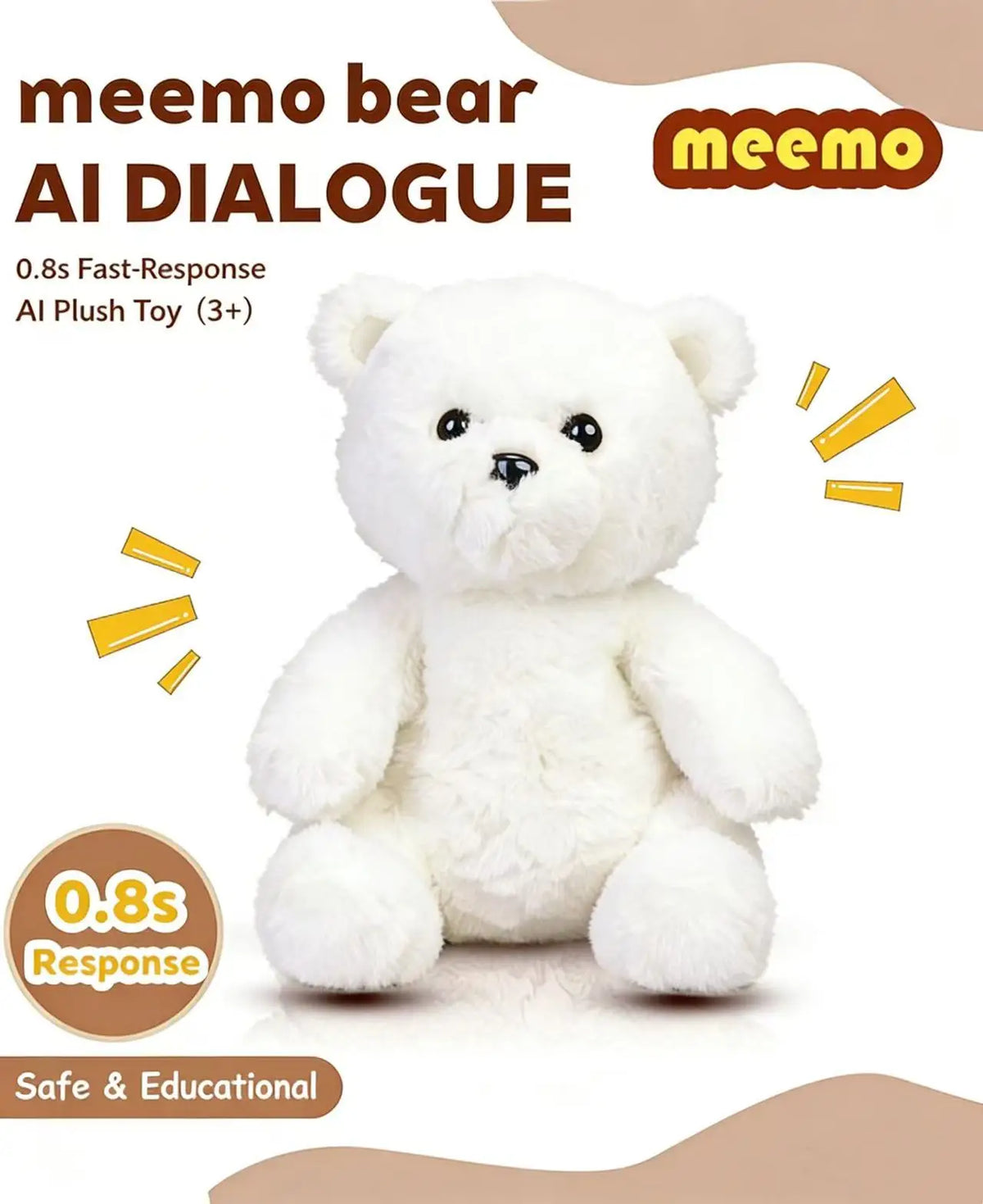 MEEMO Bear AI Plush Toy for Kids Ages 3+, Interactive Talking Teddy Bear Companion, Parent-App Controlled, 12 Languages, No Subscription, Birthday Gift for Boys Girls