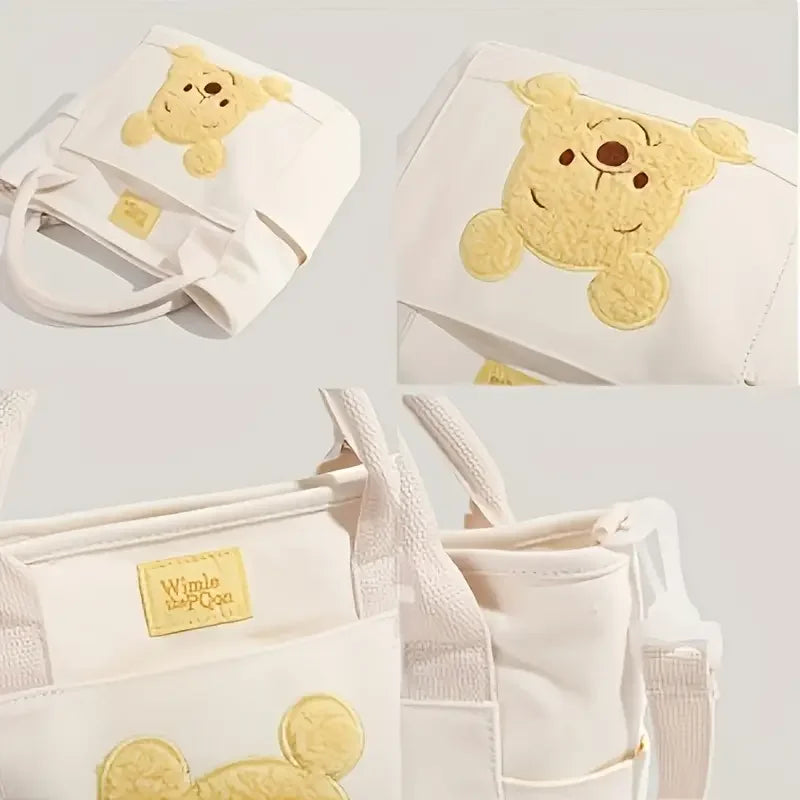 The Mesuca Cute Cartoon Bear Canvas Tote Bag Women Casual Handbag Detachable Shoulder Strap Crossbody Purse, Large Capacity Multi‑Pocket Daily Travel Shopping Shoulder Bag