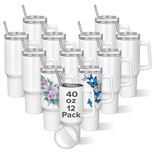 12Pack Sublimation Tumblers,40 OZ 304 Stainless Steel Double Insulated Water Bottle,for Tumbler Heat Press Sublimation Oven Printing