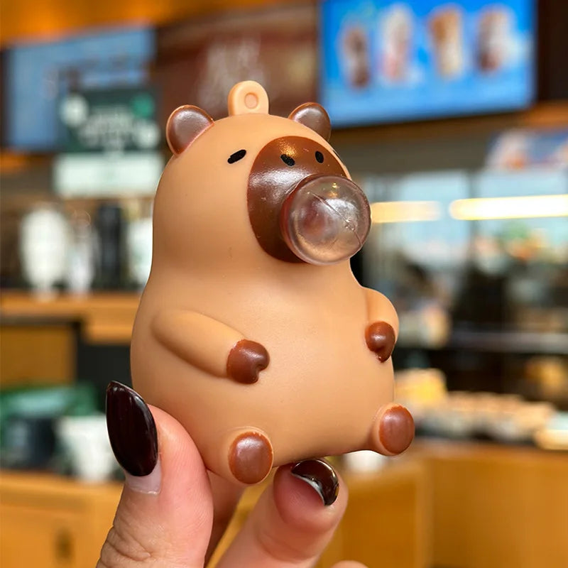 Adorable Capybara Keychain Squishy, Blowing Bubble Slow Rebound Stress Toy, Cute Animal Backpack Charm Pendant, Funny Fidget Figurine for Kids Birthday Gift
