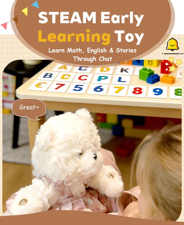 MEEMO Bear AI Plush Toy for Kids Ages 3+, Interactive Talking Teddy Bear Companion, Parent-App Controlled, 12 Languages, No Subscription, Birthday Gift for Boys Girls