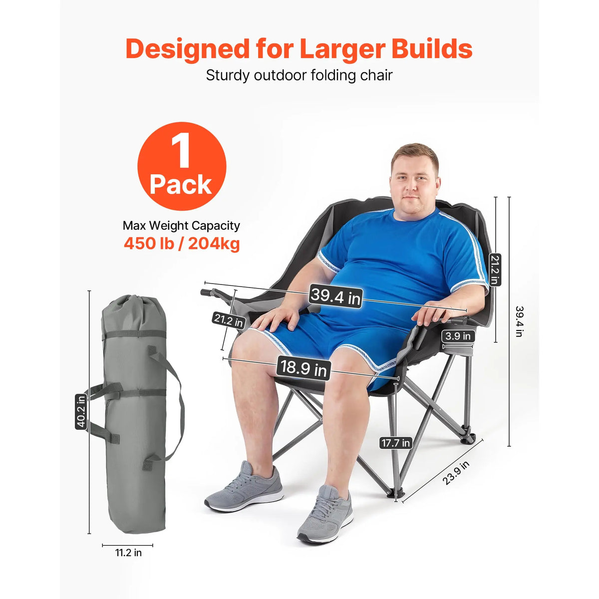 SucceBuy Oversized Camping Chairs Portable Padded Folding Camp Chairs with Cup Holders Wine Glass Holders for Outdoor Fishing