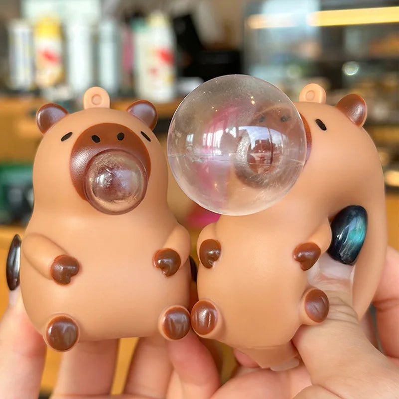 Adorable Capybara Keychain Squishy, Blowing Bubble Slow Rebound Stress Toy, Cute Animal Backpack Charm Pendant, Funny Fidget Figurine for Kids Birthday Gift
