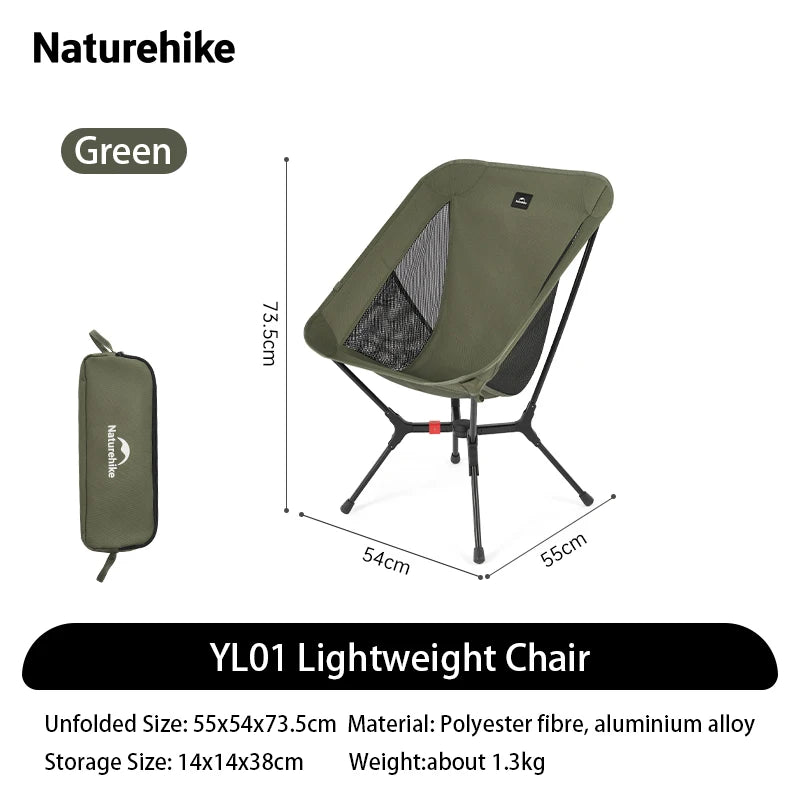 Naturehike Ultralight Folding Camping Chair Aluminum Alloy Fishing Chair 200kg Load Portable Compact Backpacking Hiking Chair