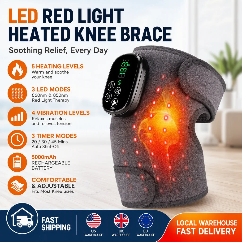 3-in-1 Heated Knee Wrap with 650nm&850nm Red Light, Cordless 5000mAh Knee Massager for Shoulder Elbow, Leg Joint Brace Muscle Relax