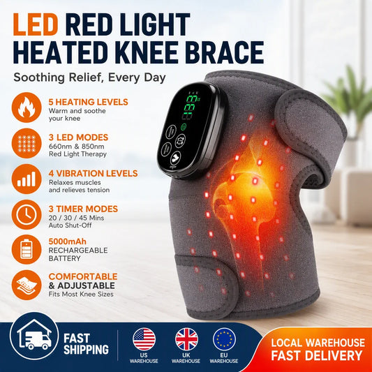 3-in-1 Heated Knee Wrap with 650nm&850nm Red Light, Cordless 5000mAh Knee Massager for Shoulder Elbow, Leg Joint Brace Muscle Relax
