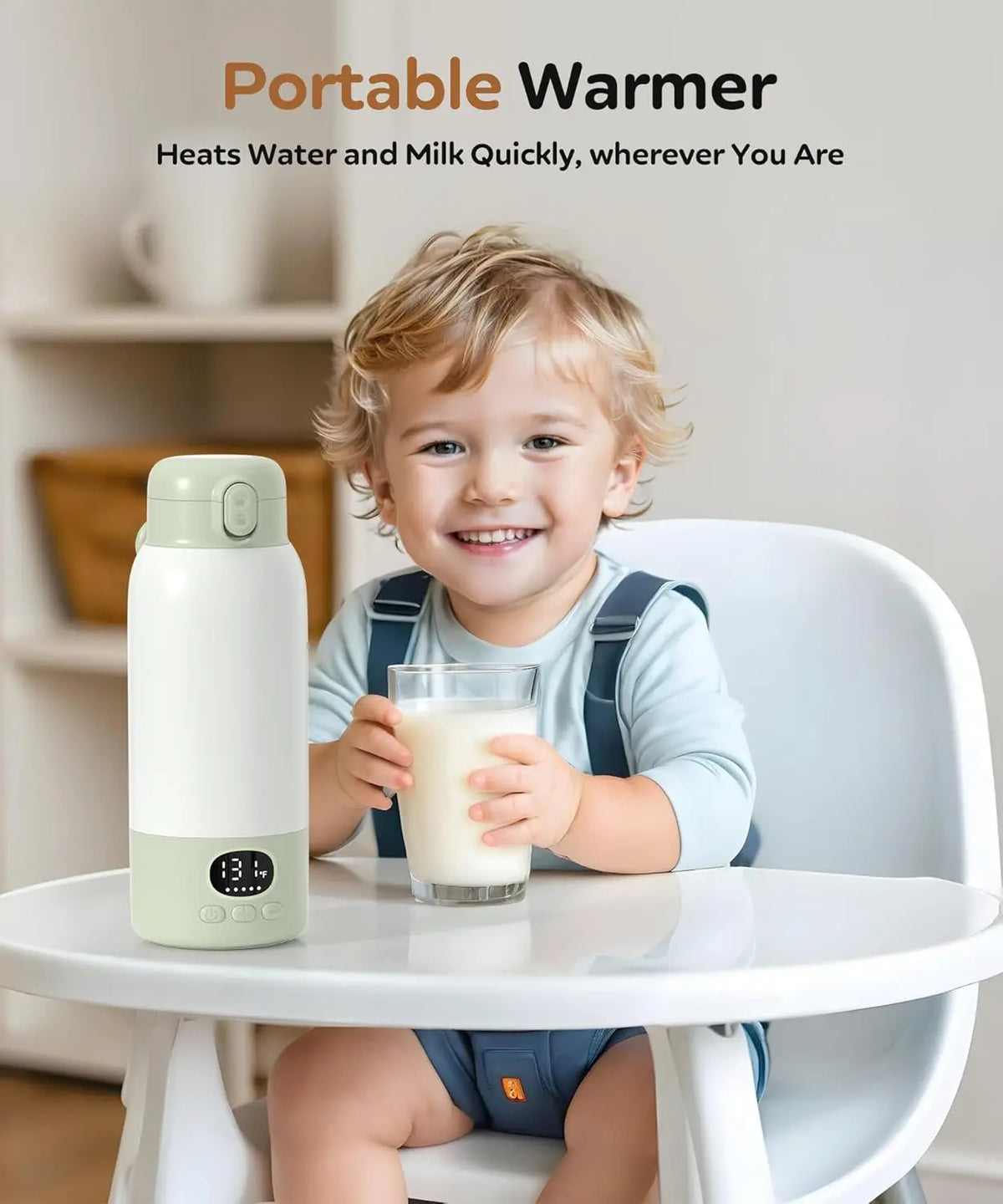 Portable Electric Heated Water Bottle 500ml Digital Display USB Rechargeable 55℃ Constant Temperature Large Battery Travel Picnic Baby Milk Warming Cup