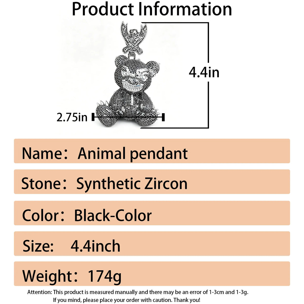 LYEE CYEE Hip Hop Animal Black Teddy Pendant Men's Concert Fashion Jewelry Men's and Women's Street Trend Unique Jewelry Birthday Gift Festival Gift Best Gift for Boyfriend