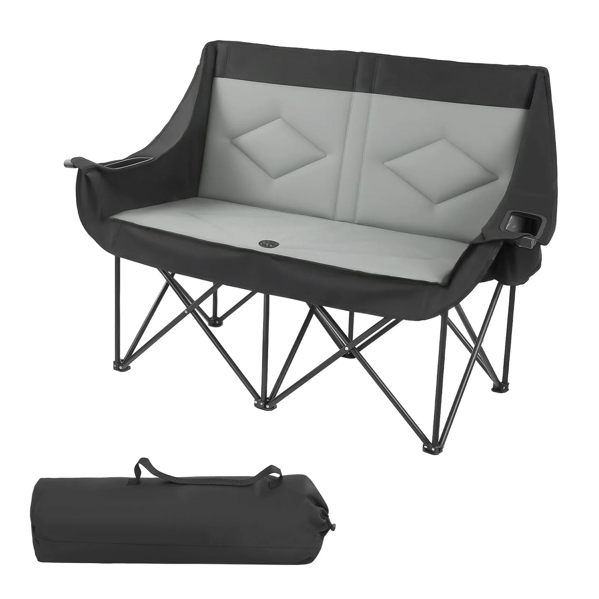 SucceBuy Double Camping Chair 660 lbs Support with Dual Cup Holders Wine Glass Holders Magazine Straps Carry Bags for Outdoor
