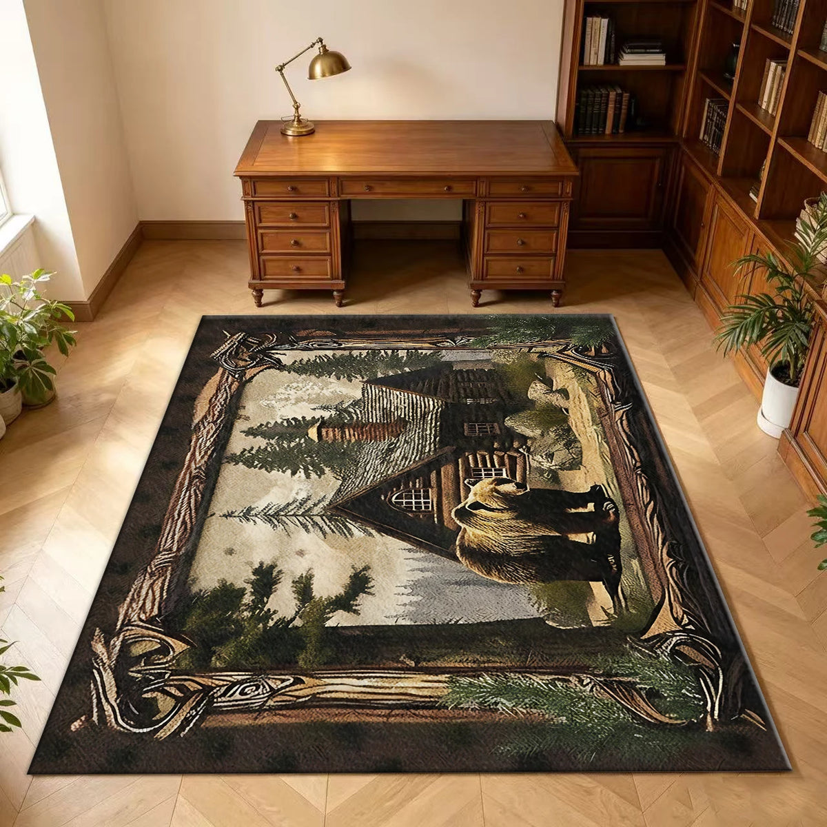Rustic Style Cabin Bear Forest Print Carpet Mountain Wildlife Rug Home Carpet