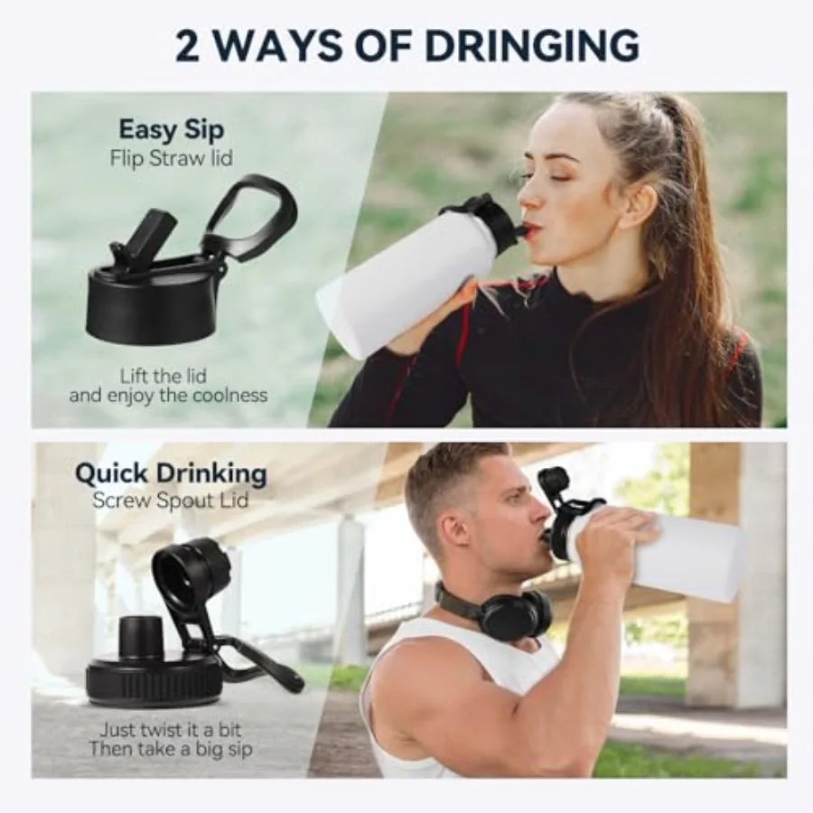 32 oz Insulated Water Bottles Bulk with 2 Lids Straw and Spout Lid,Stainless Steel Double Wall Water Bottle, Keeps Cold 24H and