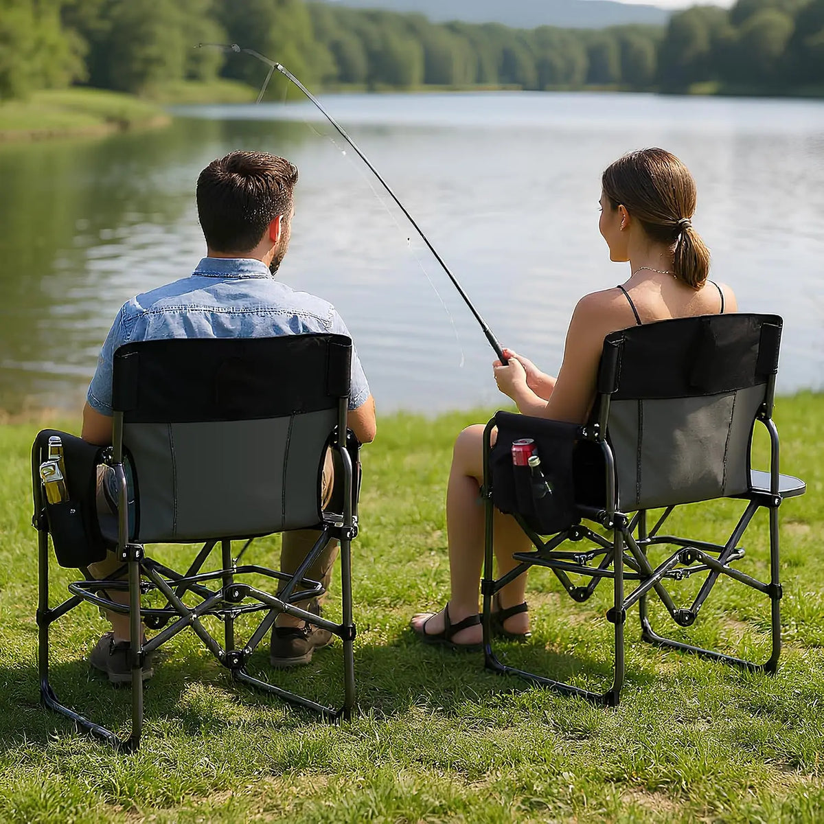 Oversized Camping Directors Chair Folding Lawn Chair For Adults Heavy Duty 330LBS With Side Table Cup Holder Portable Outdoor