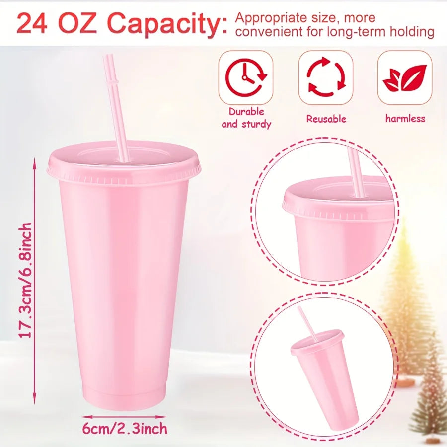 48-Pack Reusable Plastic Sports Cups - Pink, Black, and Clear Pastel Colors - Portable Coffee and Party Cups, Camping Water Bottles, Easy-to-Clean DIY Drink Cups for Weddings, Birthdays, Anniversaries, Picnics, and Easter (24
