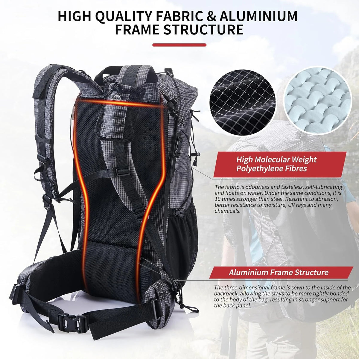Naturehike Outdoor Mountain Backpack 60+5L Waterproof High Capacity Sports Climbing Hiking Travel Bag With Rain Cover