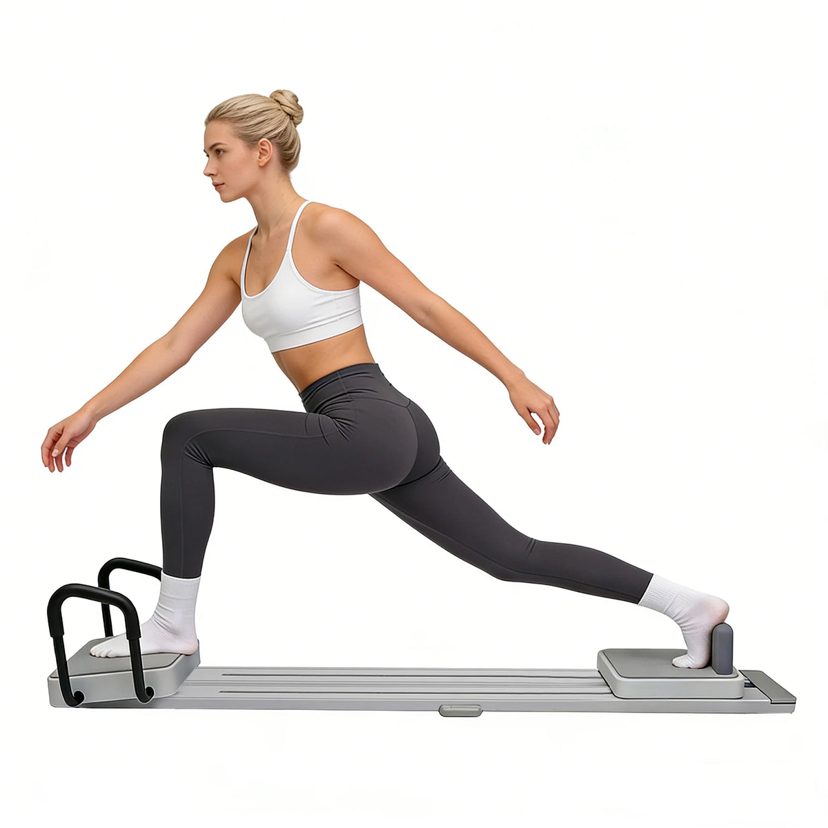 Pilates Reformer Board with 67.7'' Extended Track Multifunctional Pilates Ski Machine for Home Workout Quick Assembly 172*42*13CM