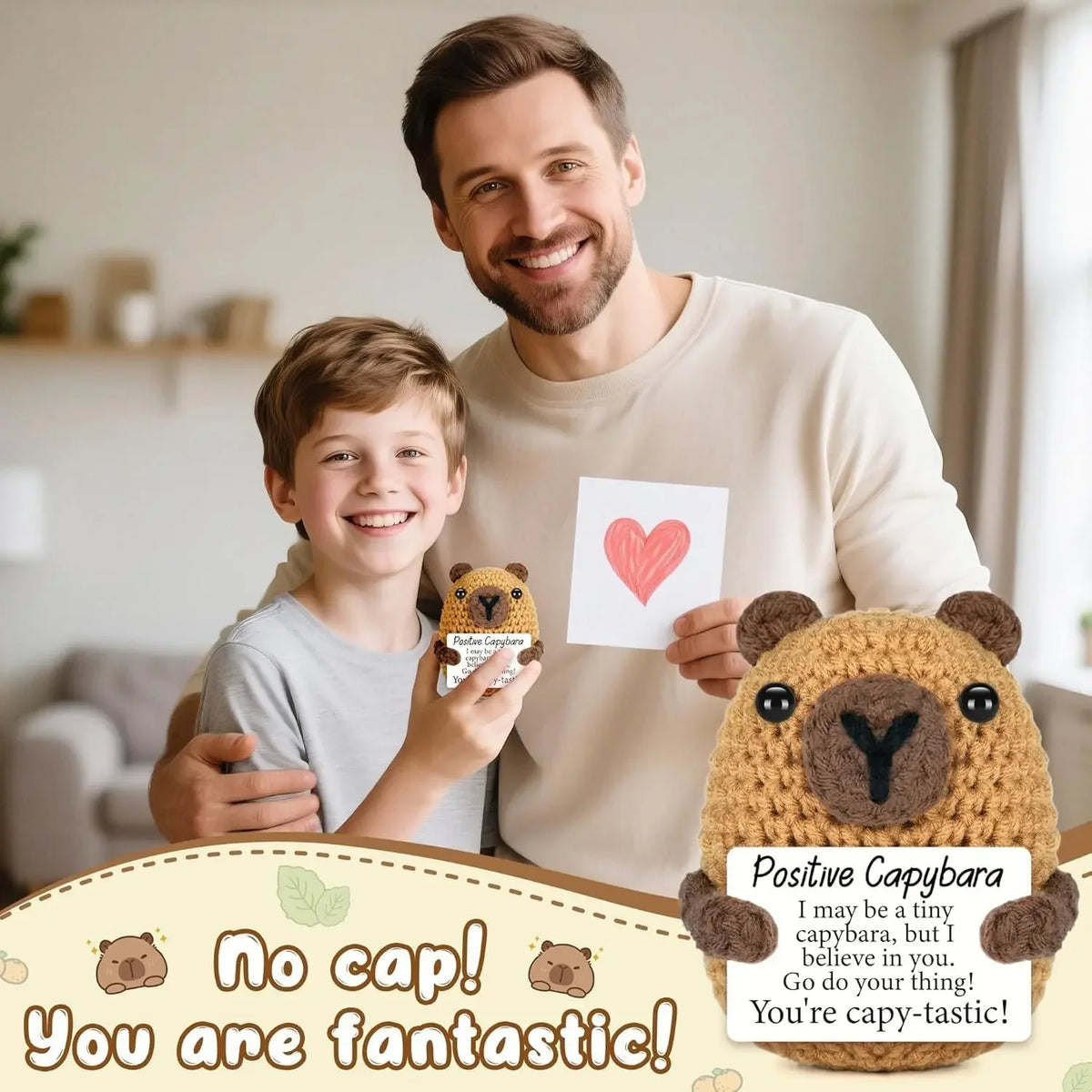 1PC A Cute and Uplifting Crocheted Capybara Gift, Complete with an Encouragement Card, a Supportive Crocheted Ornament, and a Handmade Plush Crocheted Doll. Perfect as a Birthday Gift, Desktop Decoration, or Christmas Gift Ex
