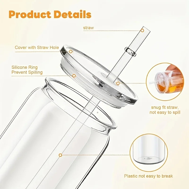 25/50 16 oz Single Layer Sports Cup, Christmas Plastic Juice Bottle with Sealed Lid and Straw, Clear Mason Bottle, Large Capacity Beverage Bottle (for Smoothies), Juice Shake Drink Cup, Bottle and Straw
