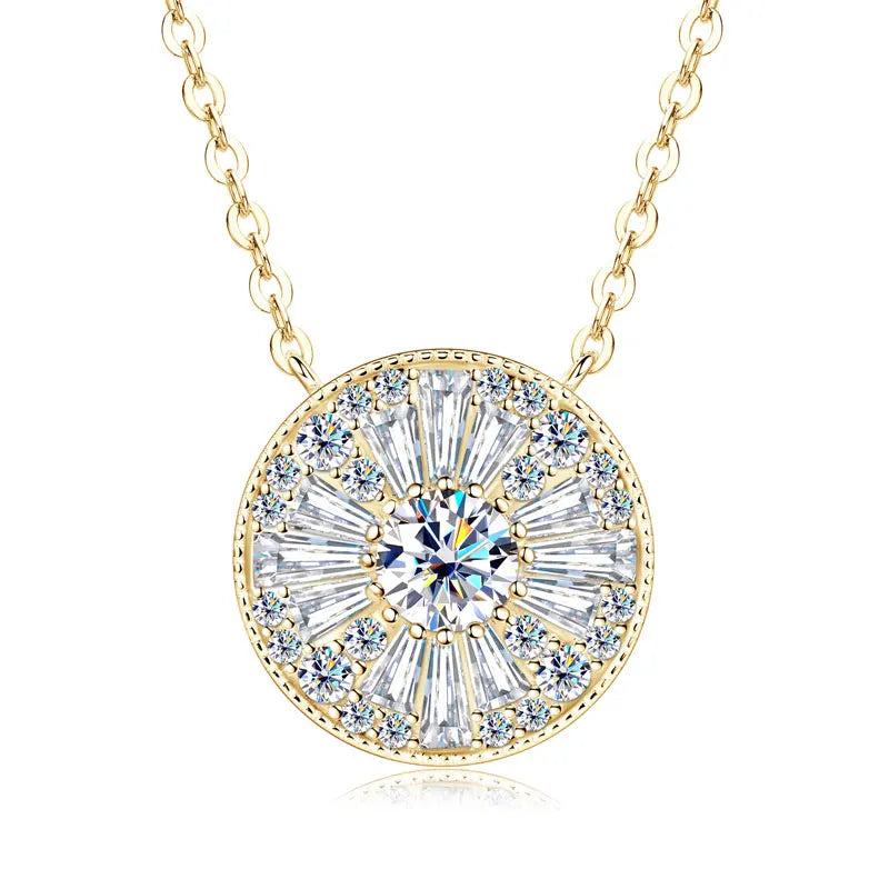 OXTAO Round Moissanite Pendant Necklace 5mm D Color VVS1 for Women Trapezoidal Cubic Zirconia Necklace Lab Created Imitation Diamond Wedding Party Luxury Jewelry 14K Gold Filled