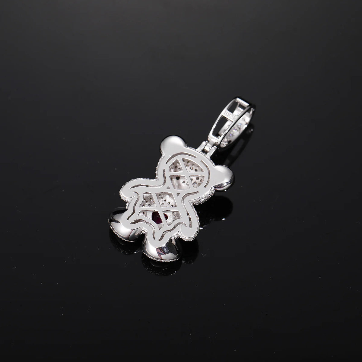 925 Sterling Silver Iced Out Moissanite Teddy Bear Pendant Necklace, Inlaid Red Heart Gem 3D Bear Hip Hop Charm for Men Women, Full Paved Sparkling Street Rap Jewelry, Romantic Gift for Anniversary Birthday Party Daily Wear