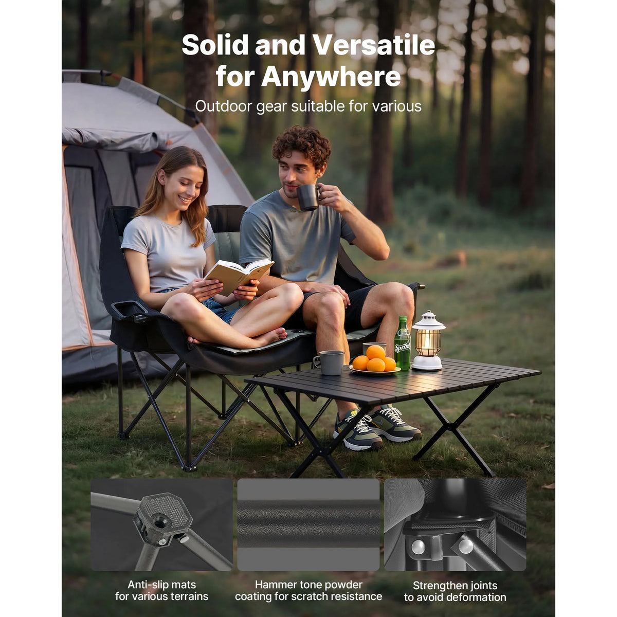 SucceBuy Double Camping Chair 660 lbs Support with Dual Cup Holders Wine Glass Holders Magazine Straps Carry Bags for Outdoor