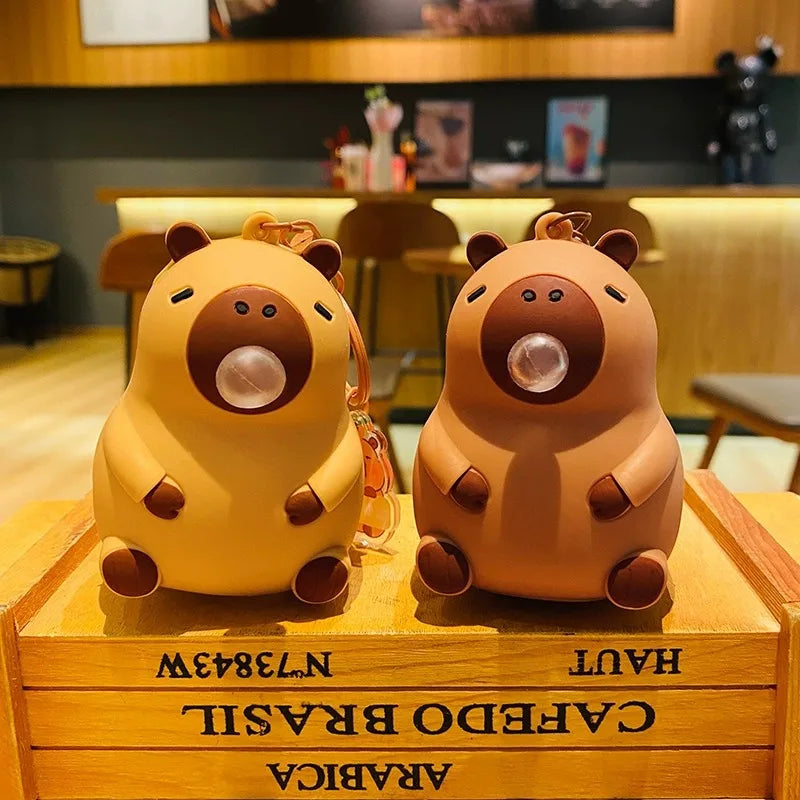 Adorable Capybara Keychain Squishy, Blowing Bubble Slow Rebound Stress Toy, Cute Animal Backpack Charm Pendant, Funny Fidget Figurine for Kids Birthday Gift
